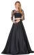 Long Sleeve Lace Top Satin Skirt Two Piece Prom Dress in Black